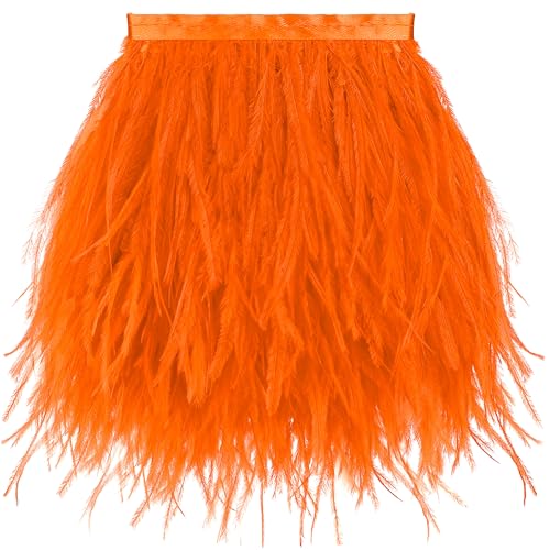 Oranger Straußenfeder-Bordüre, 12,7 - 17,8 cm, 2 m, Fransenborte zum Basteln, Nähen, Kleidung, Halloween, Heimparty (Orange) von ADSUBHSJFAKK