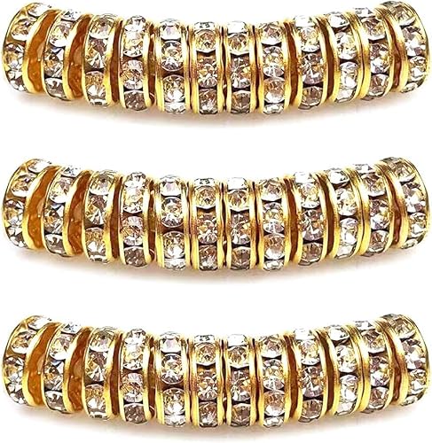 Rondelle Abstandshalter-Perlen, rund, tschechische Strasssteine, für Armbänder, Halsketten, Schmuckherstellung, Zubehör (Gold/Weiß, 10 mm/100 Stück) von ADSUBHSJFAKK