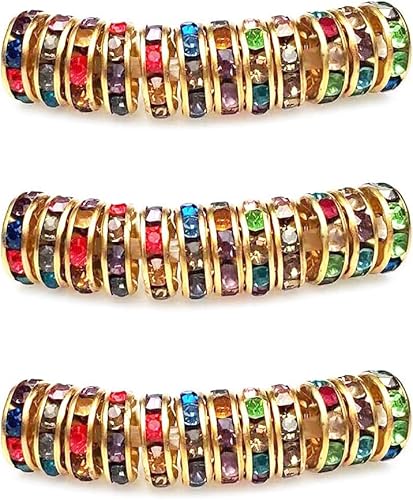 Rondelle Abstandshalter-Perlen, rund, tschechische Strasssteine, für Armbänder, Halsketten, Schmuckherstellung, Zubehör (goldfarben/mehrfarbig, 10 mm/100 Stück) von ADSUBHSJFAKK