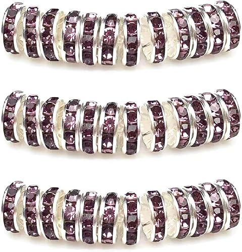 Rondelle Abstandshalter-Perlen, rund, tschechische Strasssteine, für Armbänder, Halsketten, Schmuckherstellung, Zubehör (lila, 10 mm/100 Stück) von ADSUBHSJFAKK