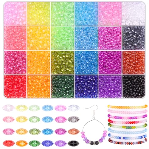 Rondelle-Kristallperlen für Schmuckherstellung, 4 mm, facettierte Acrylperlen, lose Kristallperlen, Armbänder, Halsketten, Sonnenfänger, Schlüsselanhänger, Ohrringe, Bastelzubehör, 4800 Stück von ADSUBHSJFAKK