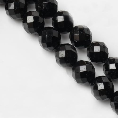 Runde facettierte schwarze Turmalin-Perlen, natürliche Turmalin-Steinperlen, zum Selbermachen, lose Perlen für Armbandherstellung, Strang, 10 mm von ADSUBHSJFAKK