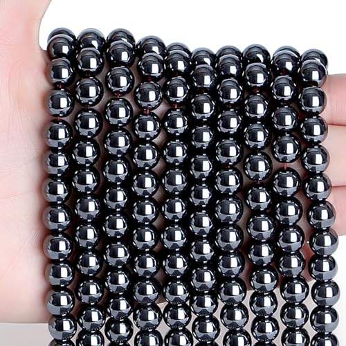 Schwarze Kristallperlen, 8 mm, Natursteinperlen, rund, lose Edelsteinperlen für Armband, Kristallperlen zur Schmuckherstellung, 100 Stück von ADSUBHSJFAKK