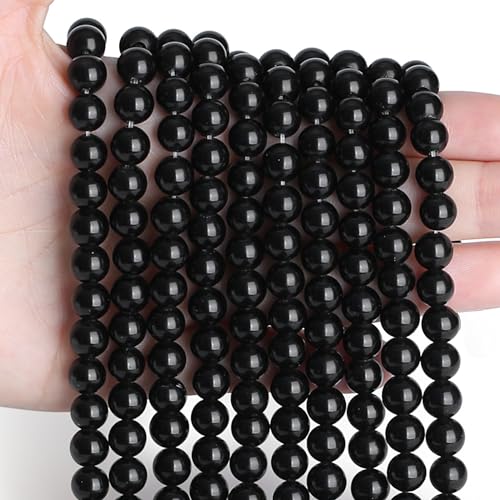 Schwarze Obsidian-Perlen, 8 mm, Kristallperlen, Natursteinperlen, rund, lose Edelsteinperlen für Armband, Kristallperlen zur Schmuckherstellung, 100 Stück von ADSUBHSJFAKK