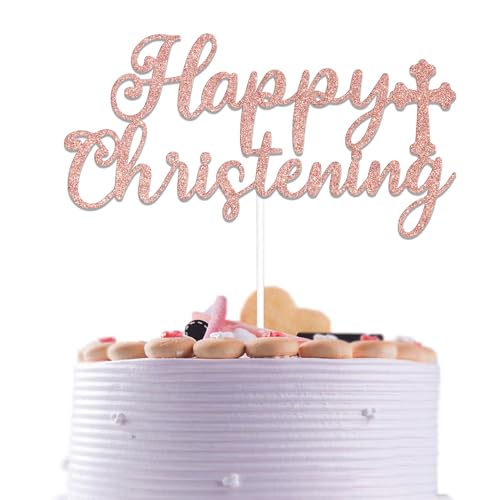 Happy Christening Cake Topper Taufe Kuchen Dekorationen Mi Bautizo Baby Shower Kuchen Dekorationen First Holy Communion Baby First Birthday Cake Topper Kreuz Baby Shower Party Dekorationen Roségold von ADTEMP