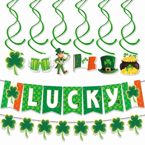 21 Stück St. Patricks Day hängende Dekoration, Lucky Green Clover Hanging Banner Girlande, Kleeblatt Lucky Banner, St. Patricks Day Wirbel Ornamente für Home Saint Patrick Party Supplies von ADULLPONY