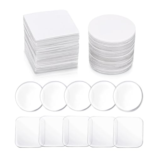 AEIOPRS 60 Pcs Klebepads Doppelseitig Waschbares Spurloses Klebeband Nano Kleber Transparent Entfernbares Extra Starke Klebekraft Wasserdichtes Klebestreifen Quadratisch Rund von AEIOPRS