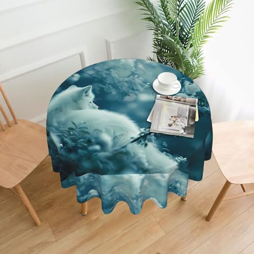 AEKGOHP Runde dekorative Tischdecke, 152,4 cm, weißer Fuchs-Druck, wasserdicht, waschbar und wiederverwendbar, für Essen, Kaffee, Picknick, Hochzeit, Party AEKGOHP Runde dekorative Tischdecke, 152,4 cm, weißer Fuchs-Druck, wasserdicht, waschbar und wiederverwendbar, für Essen, Kaffee, Picknick, Hochzeit, Party von AEKGOHP