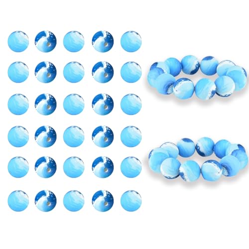 30 Stück gewellte bedruckte Silikonperlen, 15 mm, blaue Silikonperlen, Ozean-Perlen, Großpackung, DIY, Basteln, lose Abstandshalter, runde Gummiperlen für Stifte, Schlüsselanhänger, Armband, von AELUUAKE