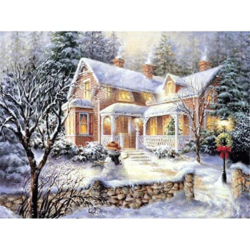 5D Diamant Painting Kinder Bilder Malerei, DIY Diamond Painting Set Full Groß Winter-Schnee-Haus Mosaikherstellung für Kinder, Erwachsene, Home Wand Décor 40x60cm/16x24inch von AENL