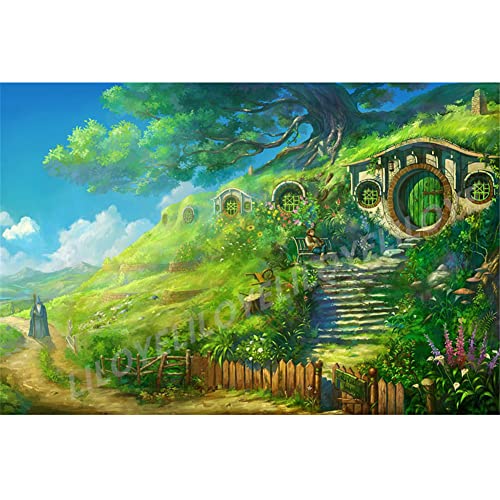 5D Diamond Painting Set Hobbit-Dorf DIY Diamant Painting Bilder Zubehör für Erwachsene Kinder Anfänger Wand Dekorationen Wohnzimmer Schlafzimmer Büro Bar, 25x35cm/10x13inch von AENL