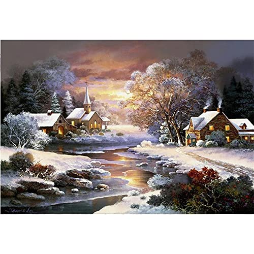 5D Diamond Painting Set Schnee-Cottage-Landschaft DIY Diamant Painting Bilder Zubehör für Erwachsene Kinder Anfänger Wand Dekorationen Wohnzimmer Schlafzimmer Büro Bar, 30x40cm/12x16inch von AENL