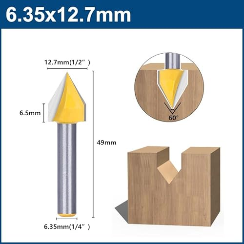 1/4 schaft V Slot Router Bit 90/60 Grad 3D CNC Vollhartmetall Fräser for Holz MDF Gravur Holzbearbeitung Werkzeuge(6.35x12.7 60 degree) von AEPBTMQ