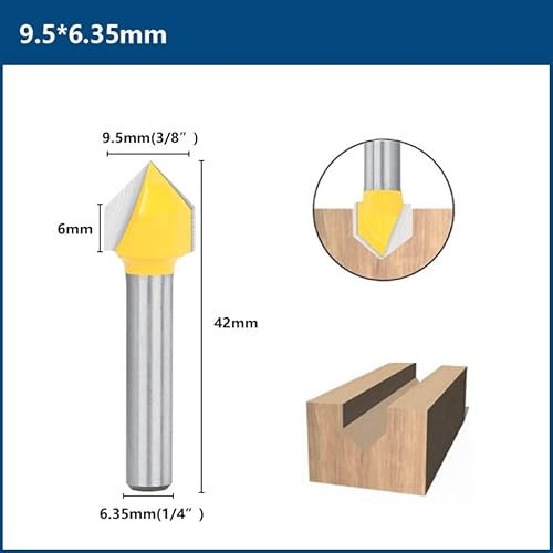 1/4 schaft V Slot Router Bit 90/60 Grad 3D CNC Vollhartmetall Fräser for Holz MDF Gravur Holzbearbeitung Werkzeuge(9.5x6.35 90 degree) von AEPBTMQ