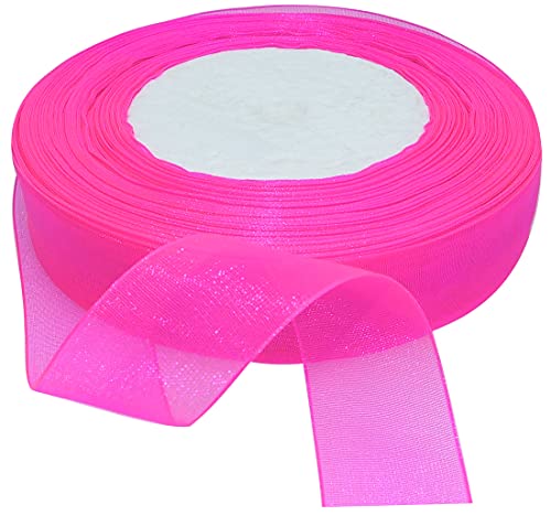 AERZETIX - C50781 - Organzaband glänzender dekorativer organza - 20mm x 45 meter - elektrisches rosa - kreative projekte nähkunst geschenkverpackung zur geburtstagsfeier von AERZETIX