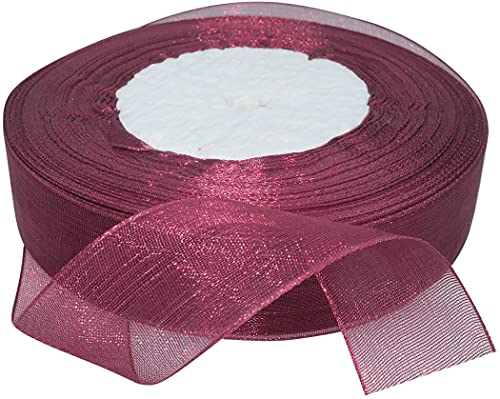 AERZETIX - C50802 - Organzaband glänzender dekorativer organza - 20mm x 45 meter - weinrot - kreative projekte nähkunst geschenkverpackung zur geburtstagsfeier von AERZETIX