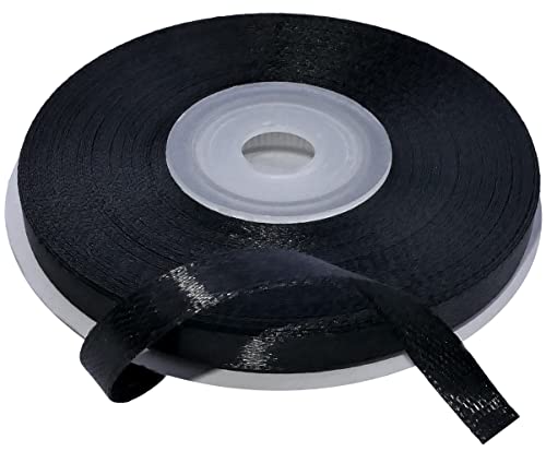 AERZETIX - C55615 - Rolle satinband 6mmx25m - farbe schwarz - verpackungsband für geschenke für dekoration zeremonie hochzeit geburtstag party - aus polyester von AERZETIX