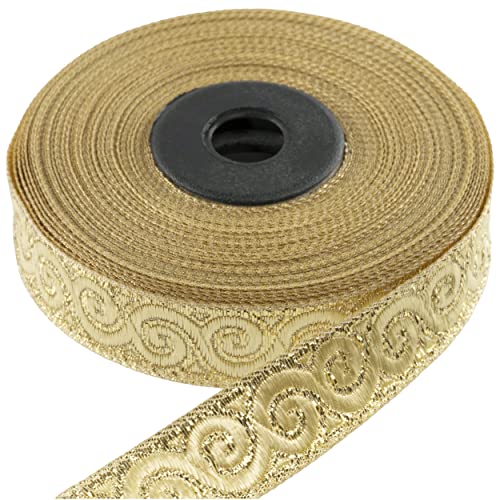 AERZETIX - C60664 - Bändchenrollen jacquard ~9 m x 16 mm farbe: gold mit schneckenmuster - bestickter stoff handwerk kleidung kurzwaren kreative freizeitgestaltung dekoration von AERZETIX