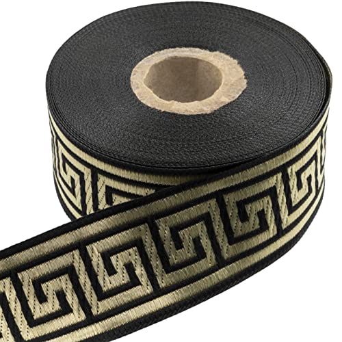 AERZETIX - C60683 - Bändchenrollen jacquard ~9 m x 33 mm farbe: schwarz und gold mit griechischen schlüsselmotiven - bestickter stoff handwerk kleidung kurzwaren kreative freizeitgestaltung dekoration von AERZETIX