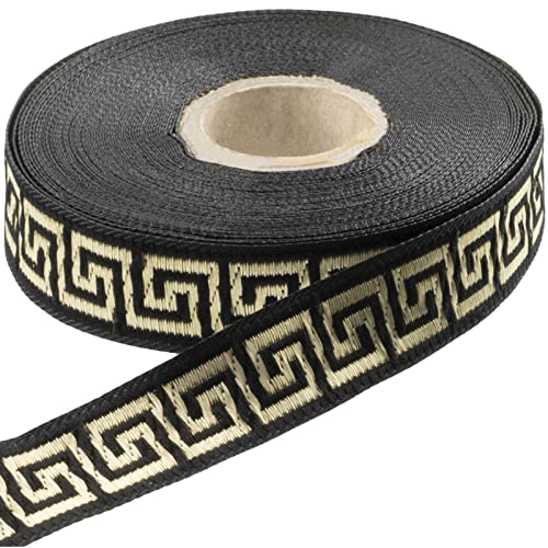 AERZETIX - C60688 - Bändchenrollen jacquard ~9 m x 16 mm farbe: schwarz und gold mit griechischen schlüsselmotiven - bestickter stoff handwerk kleidung kurzwaren kreative freizeitgestaltung dekoration von AERZETIX