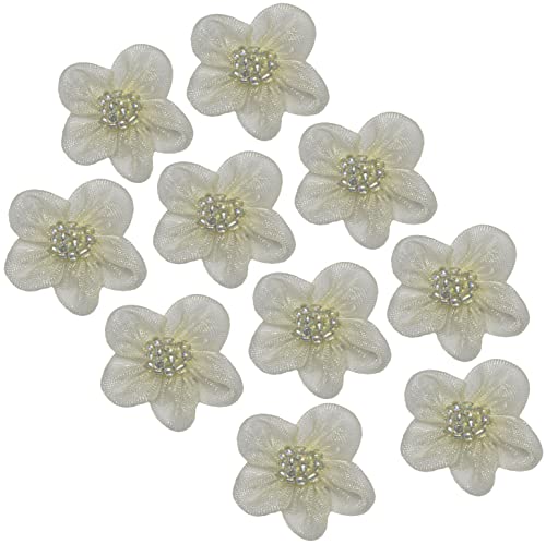 AERZETIX - C60716-10er-Set Chiffon-Blumen Ø25 mm mit perlen - Customization Decoration knopflöcher Hochzeit kreative Freizeit mercerie Couture Bekleidung - Farbe: elfenbeingelb von AERZETIX