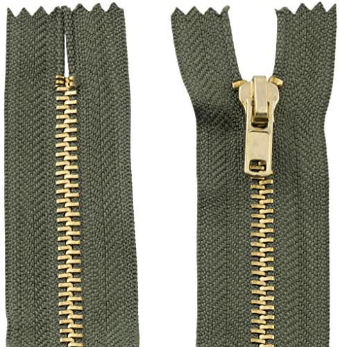 AERZETIX - C61202-2er-Set nicht trennbare Reißverschlüsse 10 cm aus metall - zipper - olivfarben -nähzubehör lederwaren etuis röcke kleider hosen kurzwaren von AERZETIX