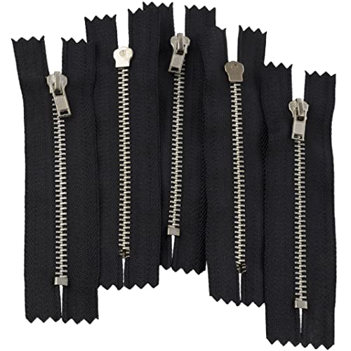 AERZETIX - C61581-5er-Pack Reißverschluss Nr. 4 Nicht trennbar 10 cm Metall verchromt - Farbe: schwarz - Zipper Jeans Westen Lederwaren nähen Kleid Hosen kurzwaren von AERZETIX