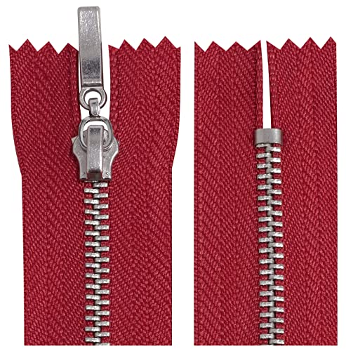 AERZETIX - C64674-2er-Set Metallreißverschlüsse Nr. 3-14 cm nicht trennbar verchromt - dekorativer schieber - farbe rot - zipper maschenschieber kurzwaren kleidung nähen von AERZETIX