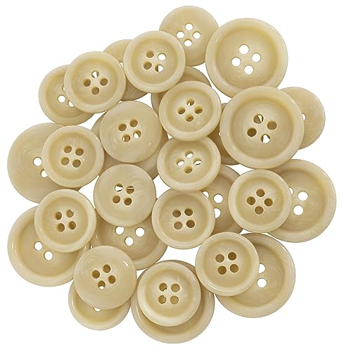 AERZETIX – C67985 – Set mit 10 großen + 20 kleinen runden Nähknöpfen Ø20/Ø15 mm mit 4 löchern L32/L24 mit rand – beige farbe – Öffnung Ø2 mm - aus kunststoff - kurzwaren kleidung von AERZETIX