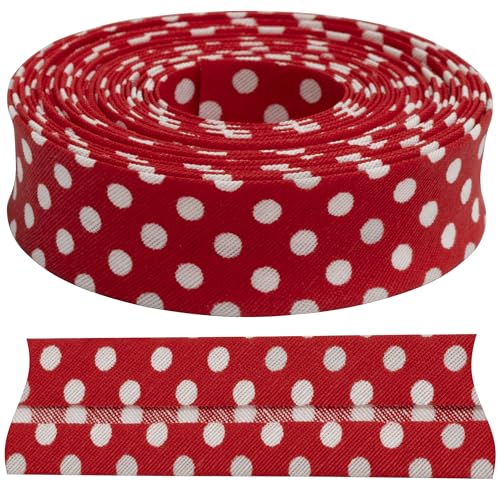 AERZETIX - C73163 - Dekoratives Schrägband 4,5 m x 20 mm - aus 35% Polyester und 65% Baumwolle - rot mit weißen Punkten von AERZETIX