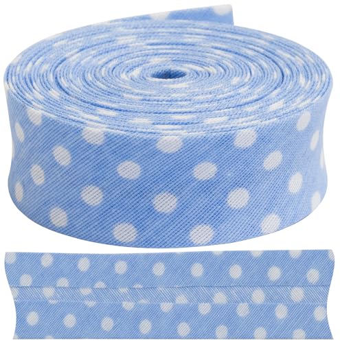 AERZETIX - C73164 - Dekoratives Schrägband 4.5 Meter x 20 mm - aus 35% Polyester und 65% Baumwolle - hellblau mit weißen Punkten von AERZETIX