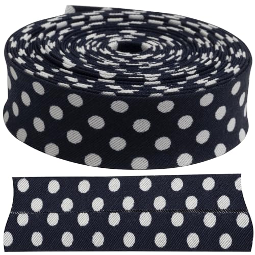 AERZETIX - C73165 - Dekoratives Schrägband 4.5 Meter x 20 mm - aus 35% Polyester und 65% Baumwolle - dunkelblaue Farbe mit weißen Punkten von AERZETIX