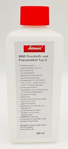 (50€/L) 250ml Äronix ÄROlube synthetisches Spezial Druckluft Pneumatik Öl synthetisch –69°C, im Lebensmittelbereich anwendbar, zugelassen nach USDA H-2 und H-1, FDA 21 CFR 178.3620 gelistet von Äronix