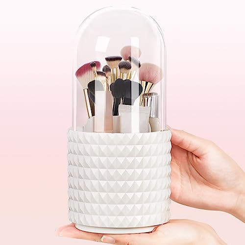 Kosmetik Make Up Organizer Makeup Brush Holder Drehbarer Kosmetikorganizer 360° Drehbarer Pinselhalter Pinsel Aufbewahrung mit Deckel für Zimmer Decor Frisiertisch Schlafzimmer Bad von AFAIK