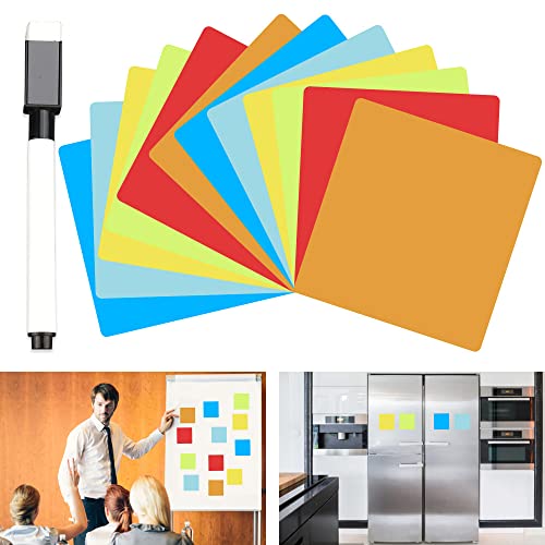 AFASOES 12 Stücke Haftnotizen Abwischbar Notizzettel Wiederverwendbare Sticky Notes mit Stiften 10 * 10cm Abnehmbare Schreibnotizen Löschbare Haftnotiz Whiteboard Aufkleber für Kühlschrank Whiteboard von AFASOES