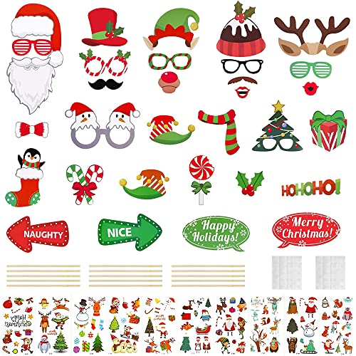 AFASOES 32 Stücke Weihnachten Fotorequisiten Foto Requisiten Papp Weihnachten Photo Booth Props Xmas Party Photo Supplies Fotobox Accessoires Fotoaccessoires für Weihnachtsfeier Weihnachtsparty von AFASOES