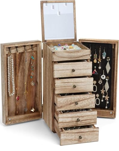 AFAjwsc Schmuckkästchen für Damen, 6 Ebenen große Schmuckschatulle mit 5 Schubladen, Schmuckbox mit Spiegel, Schmuckaufbewahrung, Ohrringe, Halskette, Uhren, Armbänder von AFAjwsc