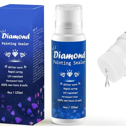 Diamond Painting Versiegelung 120 ml, Diamond Painting Zubehör, Diamond Painting Kleber Hochglanz Schnell Trocknend mit Schwammkopf für 5D Diamond Painting, 4 Unzen von AFEION