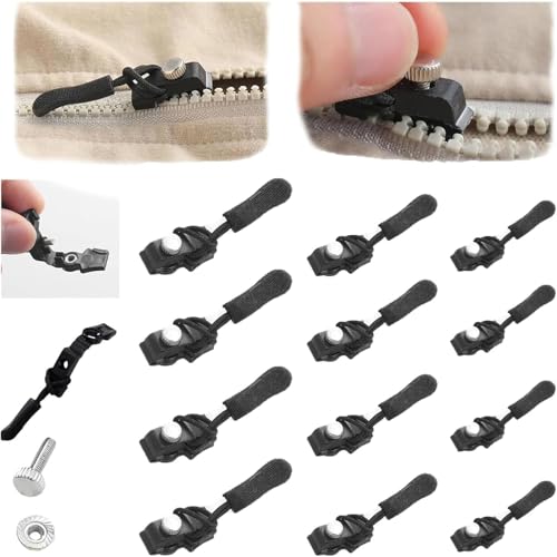 Zipper Repair Replacement Kit - Universal Instant Zipper Fix Sliding Teeth Screw Head, Zip Slider Repair Instant Kit, Fix Zipper Removable Replacement Pack, Universal Zipper Pull Accessories (12Pcs) von AFGQIANG