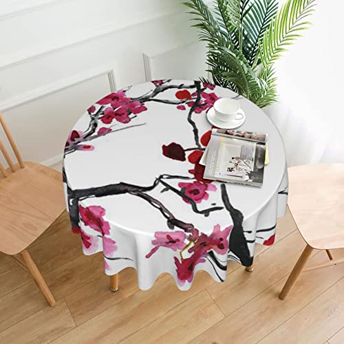 AFINDI Japanische Kirschblüte bedruckte runde Tischdecke, 152 cm Durchmesser, wasserdichte Tischdecke, Tischdecke, waschbare Tischdecken für runde Tische von AFINDI