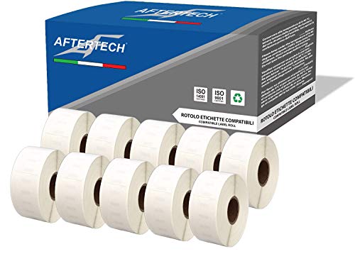 Aftertech 10 x 11355 19 x 51 mm kompatible Etiketten (500 Etiketten/Rolle = 5000 insgesamt) für Dymo LabelWriter Seiko SLP Etikettendrucker S0722550 10 x 11355, 10 Stück (1er Pack) von AFTERTECH