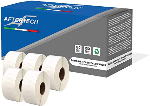 Aftertech 5 x 11355 ABNEHMBARE 19 x 51 mm kompatible Klebeetiketten (500 Etiketten/Rolle = 2500 insgesamt) für Etikettendrucker Dymo LabelWriter 5x11355R von AFTERTECH