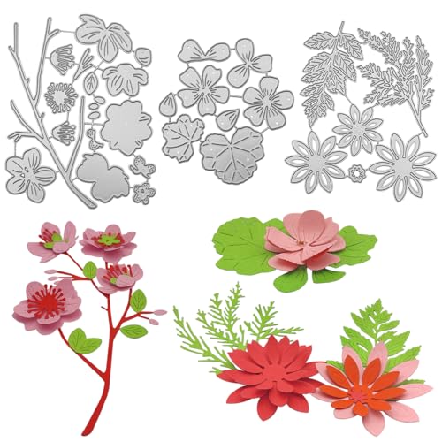 AFUNTA 3D-Blumen- und Blätter-Stanzformen für Kartenherstellung, 3 Sets, Metall-Stanzen, Kartenherstellung, Zubehör für DIY-Scrapbook, Fotoalbum-Dekoration von AFUNTA