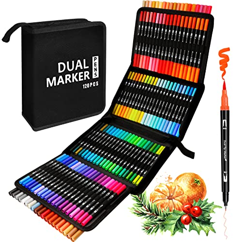 AFXXE Aquarellstifte,Dual Brush Pen Set 120 Farben,Filzstifte Dicke und Dünne für Erwachsene/Kinder,Pinselstifte Malstifte Watercolor Stifte für Handlettering Kalligraphie,Aqua Marker Malen mandala von AFXXE