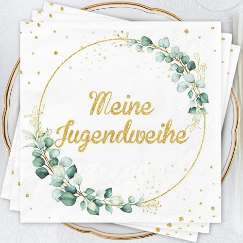 40Stück Jugendweihe Deko Servietten Jugendweihe mit der Aufschrift für Jugendweihe Tischdeko Meine Jugendweihe Servietten Eucalyptus Grün Jugendweihe Papierservietten Jugendweihe Jungen Mädchen Deko von AFYHH