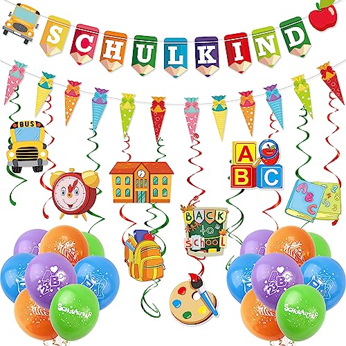 AFYHH Einschulung Deko Mädchen Junge Schulkind Deko Geschenk Einschulung SCHULKIND Girlande Banner Schulanfang Luftballons Einschulungsdeko Schuleinführung Schulanfang Deko von AFYHH