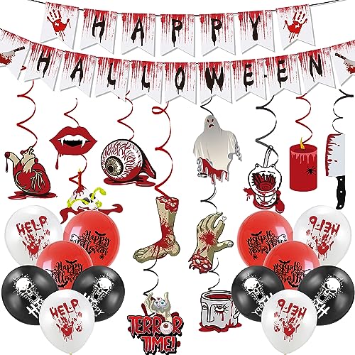 AFYHH Halloween Deko Innen Horror Set - Halloween Party Dekorations Luftballons Halloween Girlande Accessoires Dekoration Indoor Outdoor Happy Halloween Banner Girlande Hängend Deko Halloween Kostüm von AFYHH