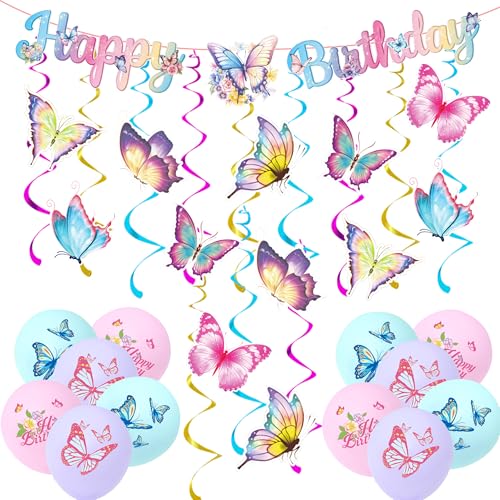 Schmetterling Geburtstag Dekorationen Frühling Happy Birthday Dekoration Happy Birthday Banner Wimpelkette Geburtstag Schmetterling Luftballons Schmetterling Decke Hängende Folie Swrils Geburtstag von AFYHH