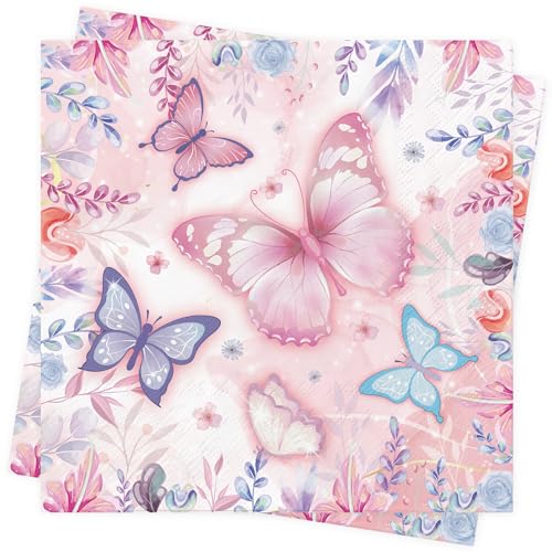 Schmetterling Servietten Frühling Ostern Servietten Schmetterling Partyteller Geburtstag Geschirr Kindergeburtstag Deko Schmetterling Deko Geburtstag Schmetterling Papierservietten 33x33cm (40Stück) von AFYHH