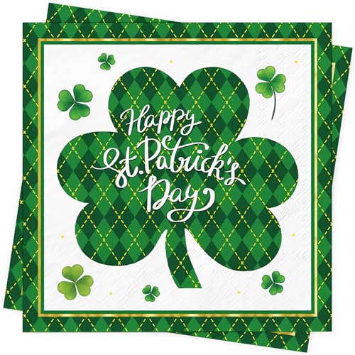 St. Patrick's Day Servietten, St. Patrick's Day, Dekoration, Kleeblatt, grüne Servietten, irische Lunch-Servietten, 33 x 33 cm, Papierservietten für irische St. Partrick Day, Partyzubehör, von AFYHH